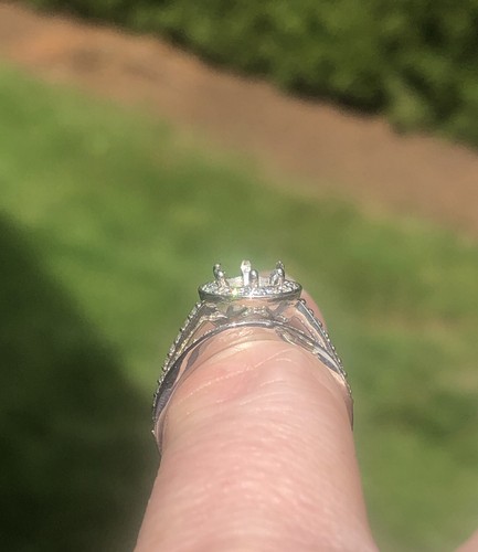 14k White Gold Round Pave Halo Diamond Engagement Semimount Wedding Ring Set - Picture 7 of 11