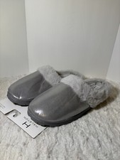 H Halston Xl 10/11 Gray Sparkling Slippers Memory Foam Womans