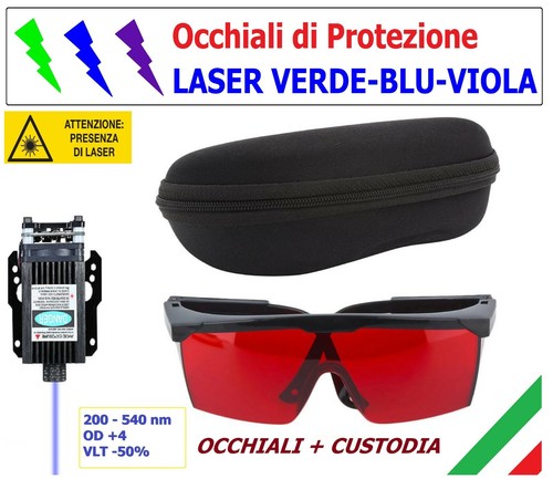 Occhiali Protezione Vista IPL LASER VERDE BLU VIOLA 200/540 nm OD+4 +  Astuccio | eBay