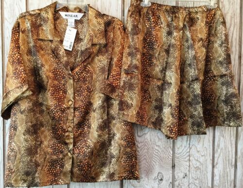 New Ladies Leopard print Silky-Satin Shorty Pajama Sets 2X 3X