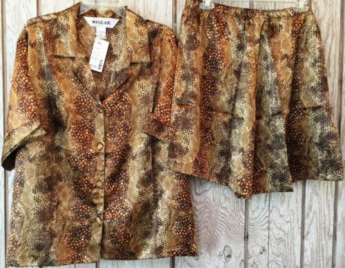 New Ladies Leopard print  Silky-Satin  Shorty Pajama Sets  1X 2X 3X 4X 5X - Afbeelding 1 van 2