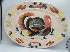 Vintage Large Oval Hand Painted Turkey Serving Platter Made In Japan 16” x 12”