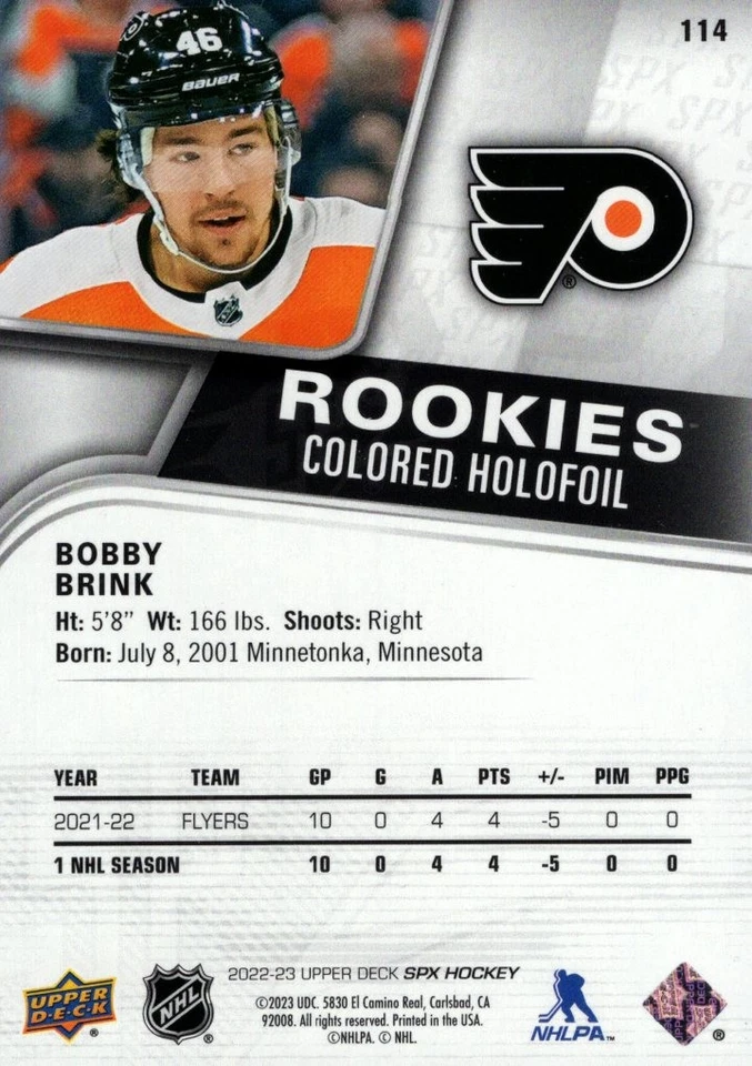 2022-23 SPx Colored HoloFoil #114 Bobby Brink /149 - HKY - Image 2 of 2