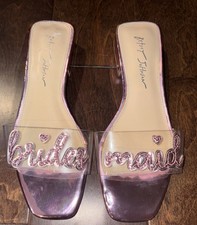 NEW BETSEY JOHNSON Women's Mint "Bridesmaid" Slide Sandals Pink Clear Strap 7.5