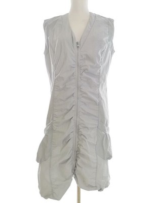 MONGUL Damen Kleid Gr. 42 Grau Ärmellos Midi V-Ausschnitt