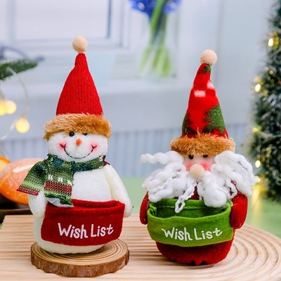 2Pcs Christmas Wish List Paper Holder Snowman Santa Figurines Xmas Decor 7.8'' US