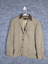Ralph Lauren Blazer Womens 10 Houndstooth Tweed Cashmere Leather Black Label USA