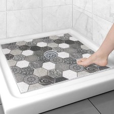 Square Shower Mat Non Slip: 27x27 Inch Extra Large Shower Floor Mat with Drain