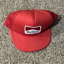 VTG Marlboro Hat Cap SnapBack Trucker Promo 80s Patch Western Made In USA