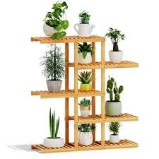 5-Tier Wood Plant Stand Indoor Outdoor Shelf for Multiple Pots WindowBalcony Use
