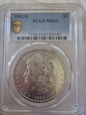 1882 O USA SILVER MORGAN DOLLAR PCGS MS63