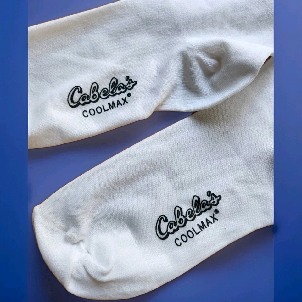 New Cabela's Mens Over-The-Calf COOLMAX Liner Socks White "Stay-up" Design SZ L - Image 2 of 4