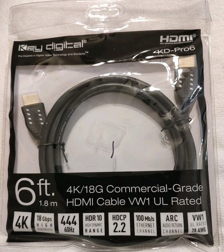 New Key Digital KD-PRO6 Premium High-Speed HDMI with Ethernet (6') Black 2 Pack - Picture 1 of 5
