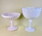 Vintage Milk Glass Pedestal Compote Set Pink & White Candy Dishes