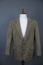 Harris Tweed Brown Herringbone Wool Notched Lapel Blazer Jacket Size M