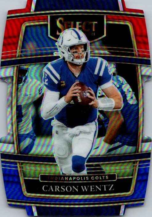 2021 Panini Select #16 Carson Wentz Red and Blue Prizm Die Cut
