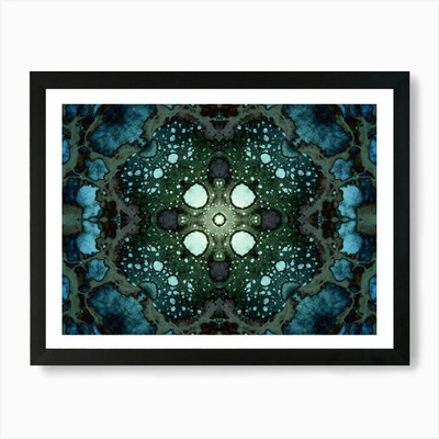 Alcohol Ink Emerald, Blue And Indig Gerahmtes Wandbild Poster Leinwanddruck Bild