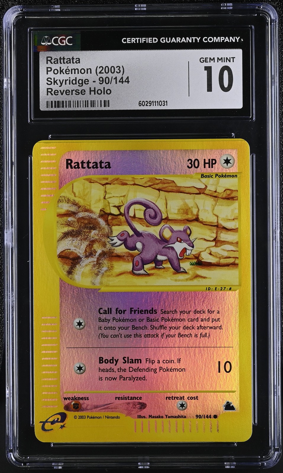 CGC 10 Rattata 2003 Skyridge 90/144 Reverse Holo Pokemon Card