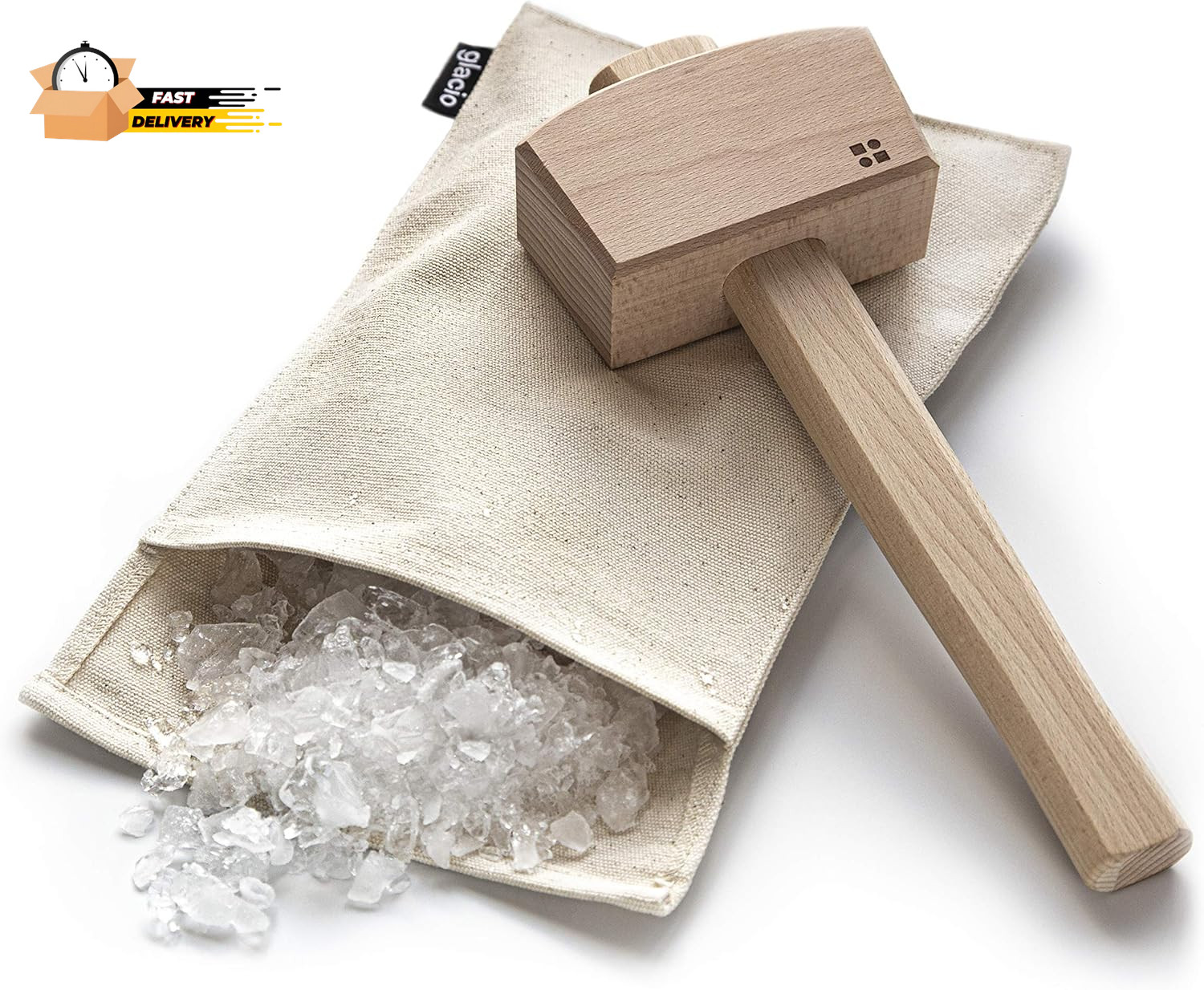 Ice Mallet and Lewis Bag - Wood Hammer and Canvas Bag for Crushed Ice