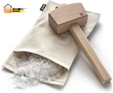 Ice Mallet and Lewis Bag - Wood Hammer and Canvas Bag for Crushed Ice