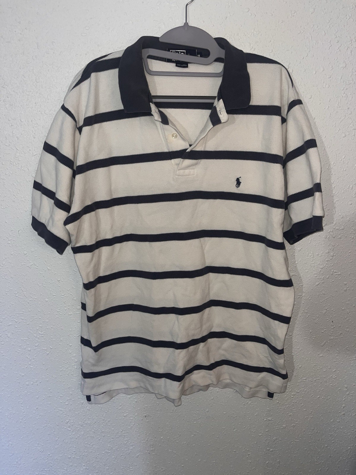 Vintage Polo Ralph Lauren Shirt Mens XL Blue White Stripe Rugby Polo Long Sleeve