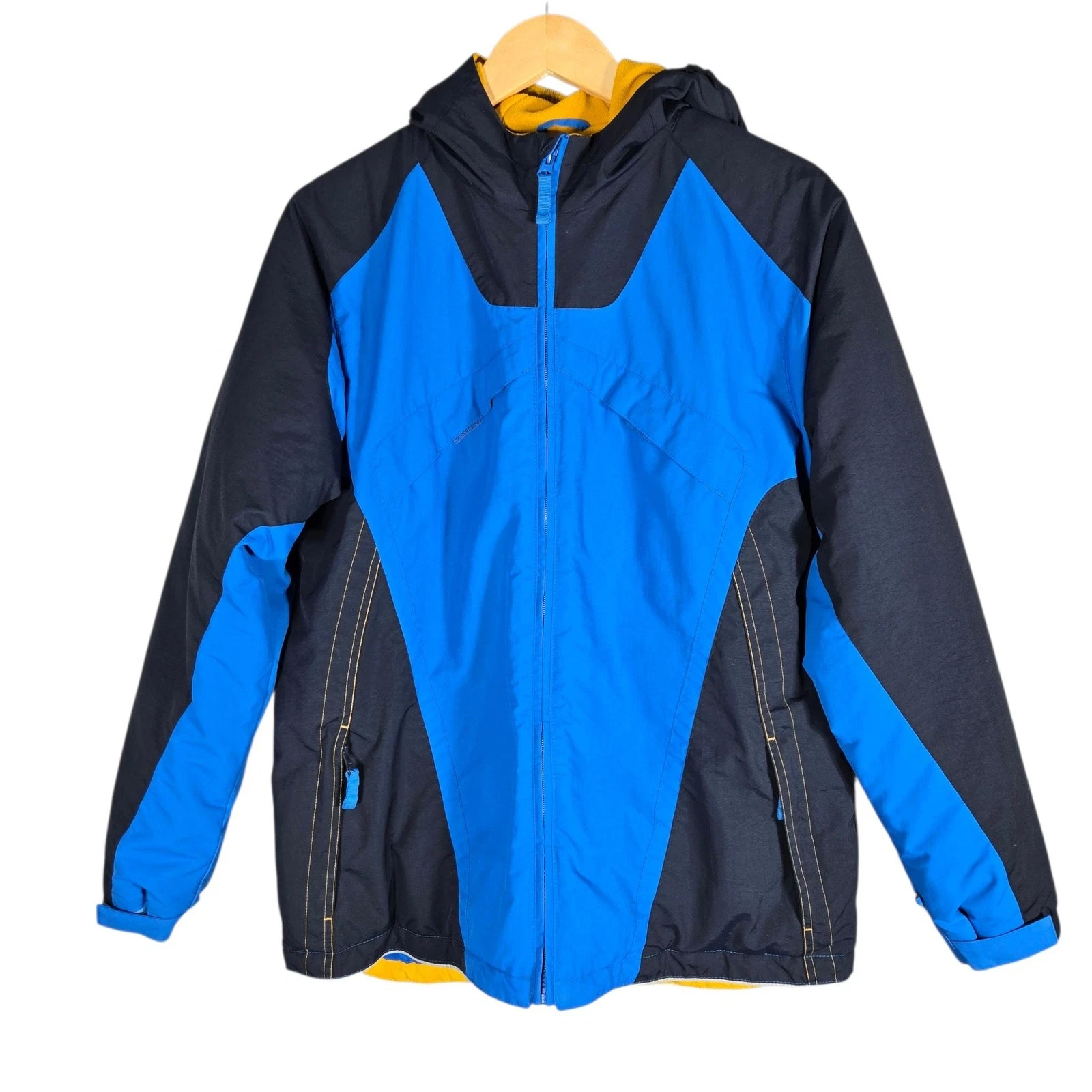 Lands' End Ski Jacket Kids XL 18-20 Blue Black Hooded Insulated Winter Coat