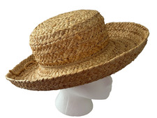 The Scala Collection Size XS Straw Natural Fiber Sun HAT Beach Wide Rolled Brim