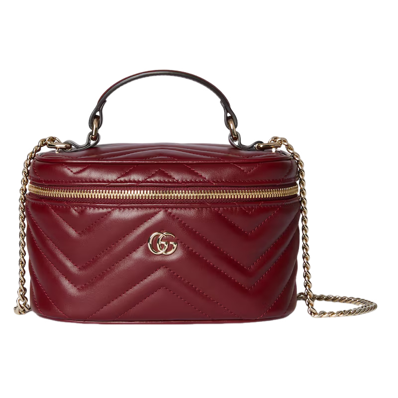 GUCCI GG Marmont Mini Rosso Ancora Red Leather Vanity Bag New And