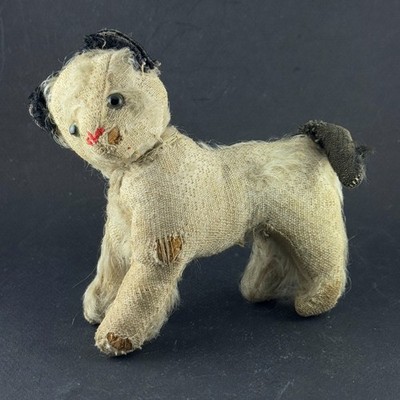 antique STEIFF CAT white black tail straw mohair 9cm hermann schuco survivor