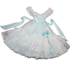 Vintage Gunne Sax Blue Maxi Dress Jessica 70s Cottage Boho Lace Prairie Size 7