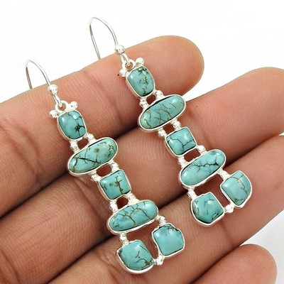 Turquoise Stone Inukshuk Drop Dangle Wife Earrings Jewelry 925 Sterling Silver