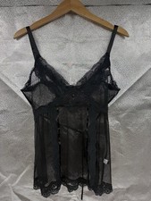VTG Y2K Style Black Sheer Lace Cami Whimsigoth Dark Fairy Tank Top Womens M