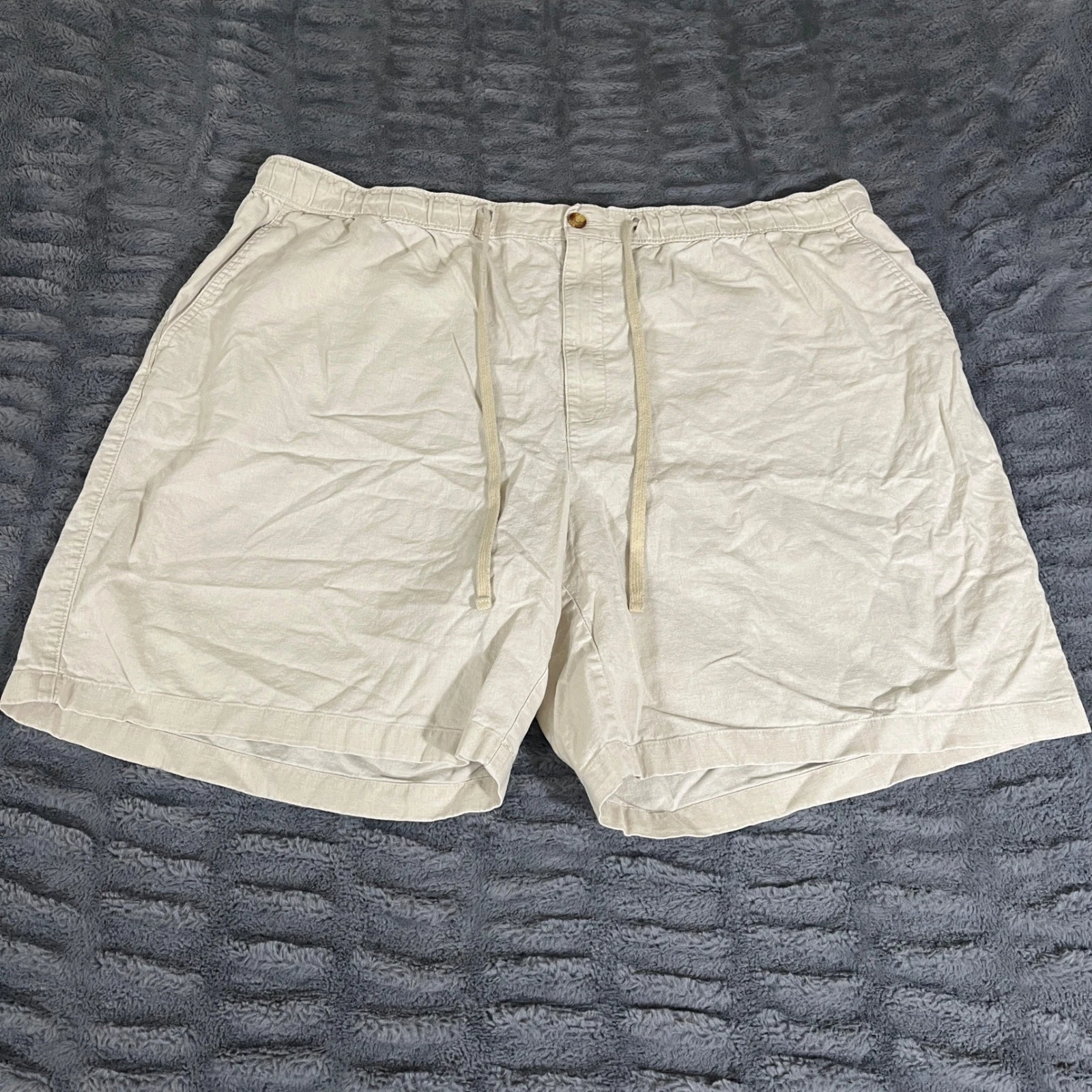 Oak Hill Mens 3XL Linen Cotton Blend Drawstring Shorts Beige Khaki Big and Tall