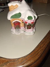 Vintage Ceramic Light Up Christmas House Chimney Lamp Tabletop 6”