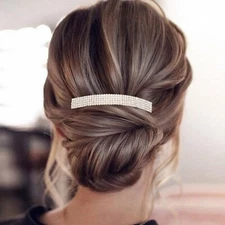 Silver 5 Row Rhinestone Crystal Hair Barrette Wedding Prom Bridal Evening #09242