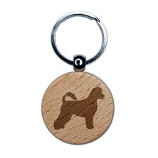 Portuguese Water Dog Solid Engraved Wood Round Keychain Tag Charm
