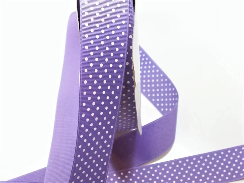 Cinta de grosgrain de punto de confeti púrpura 1 1/2" de ancho x 10 yardas blanco lila B40 Foto 3 de 4