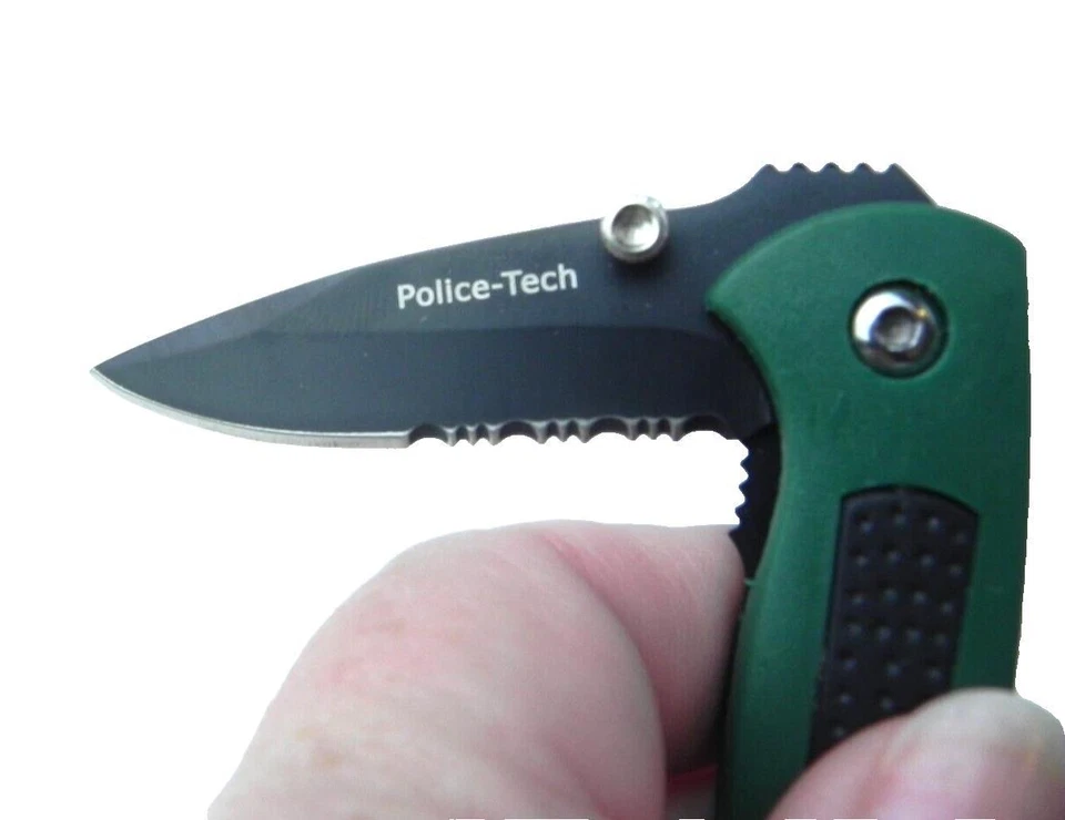 NUEVO Navaja de Bolsillo Plegable Asistida Police Tech PA0002S Verde Carpeta Foto 3 de 4