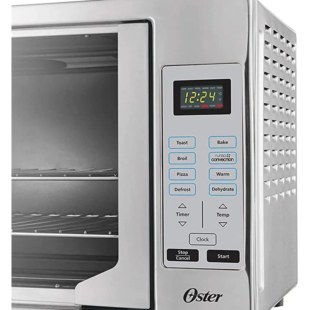 Oster Extra Large Single Pull French Door Turbo Convection Toaster Oven w/  2 Removable Baking Racks, 60-Minute Timer, & Adjustable Temperature, Black