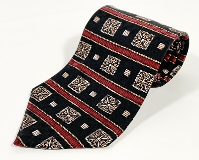 Metropolitan Museum of Art Men 100% Silk Tie DESIGNER Red Black Square Stripe 4''