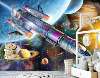 3D Planet Rakete M482 Tapete Wandbild Selbstklebend Abnehmbare Aufkleber Amy