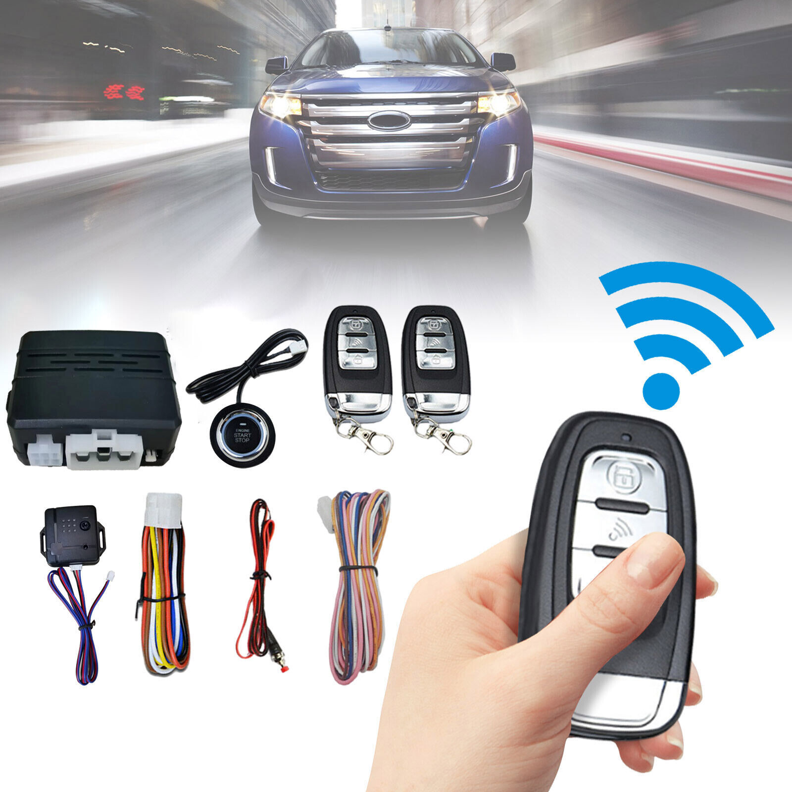 Keyless Entry Remote Start Kit with 2 Remotes and Security Alarm
