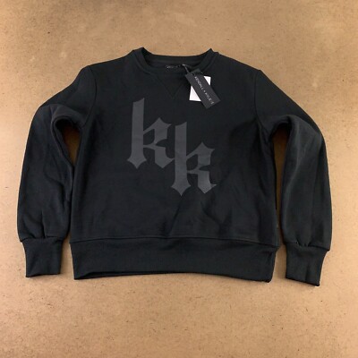 Kendall & Kylie OVS Women's Size XS Black Fleece Logo Crew Neck Sweatshirt NWT