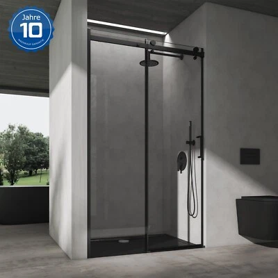 doporro Nischentür Dusche Schwarz mit Softclose Schiebetür ESG mit Nano T19 NEU!