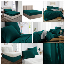 Scegli Set Biancheria da Letto - Lenzuola/Copripiumino/Gonna Letto/Federe Tinta Unita Teal