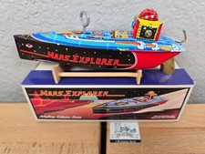 1996 Schylling Collector Mars Explorer Speedboat Repro Wind Up Tin Toy Boat NOS