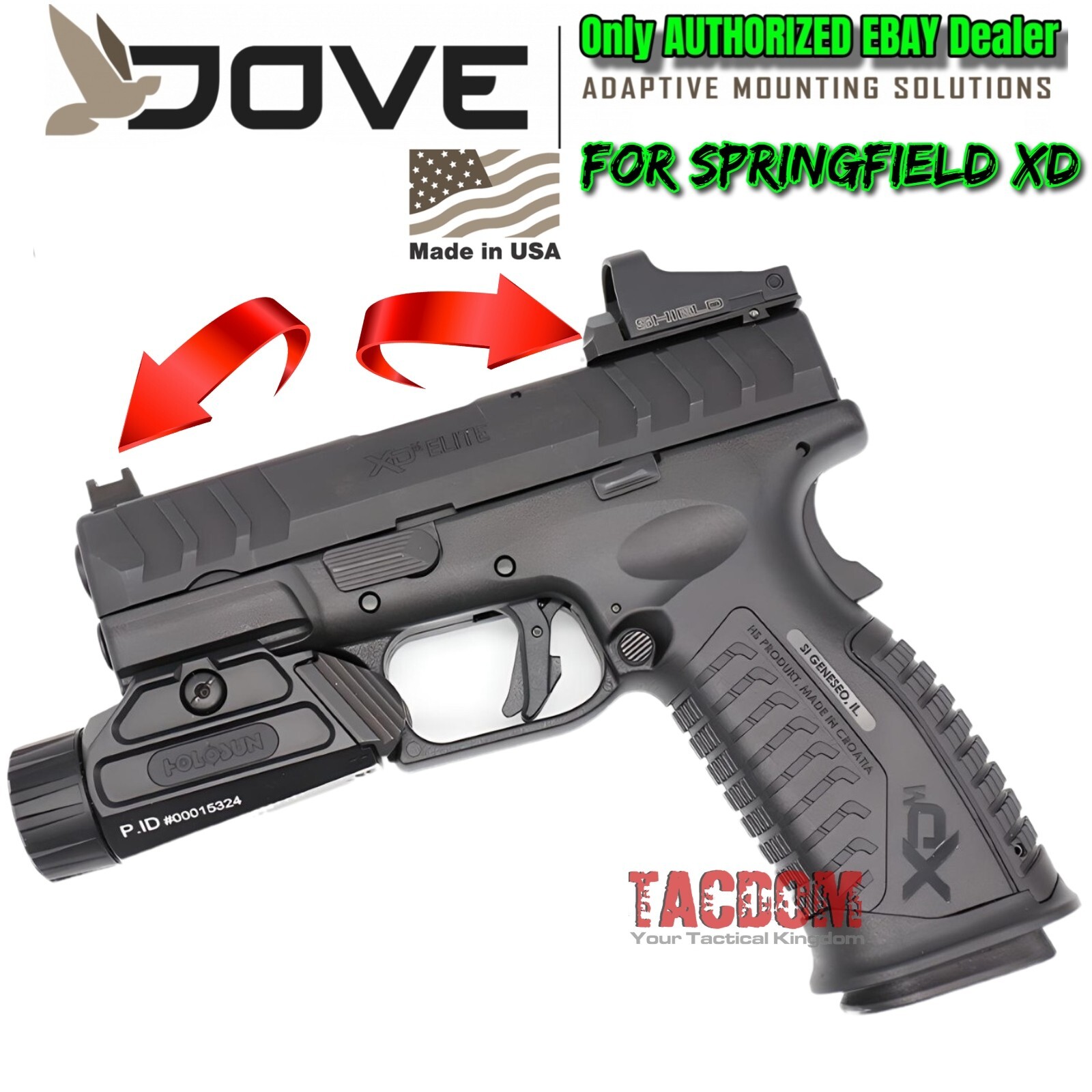 DOVE Mounting Solution SPRINGFIELD XD RMSc Slide Sight Adapter Front Rear Sights