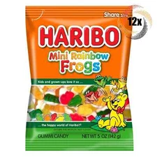 12x Bags Haribo Mini Rainbow Frogs Flavored Fat Free Gummi Candy - 5oz
