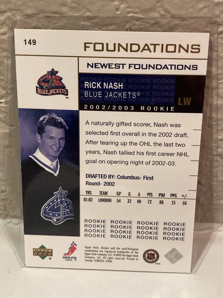 2002-03 Upper Deck Foundations /1250 Rick Nash #149 Rookie RC - Image 2 of 2