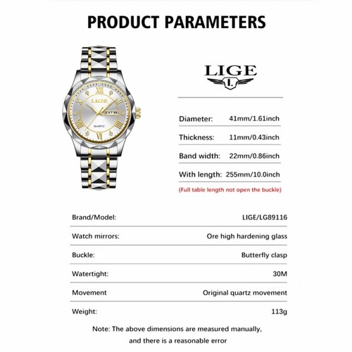 LIGE Reloj Hombre Acero Inoxidable Cuarzo Fecha 3ATM Impermeable Negocios Reloj Pulsera - Imagen 11 de 18